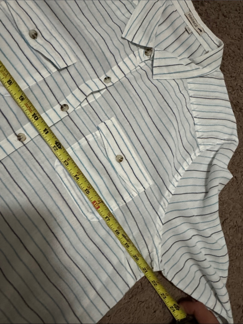 Toad & Co Organic Cotton Button Up-XL-Slightly Sheer-White/Blue-Lightweight-EUC - Picture 12 of 16